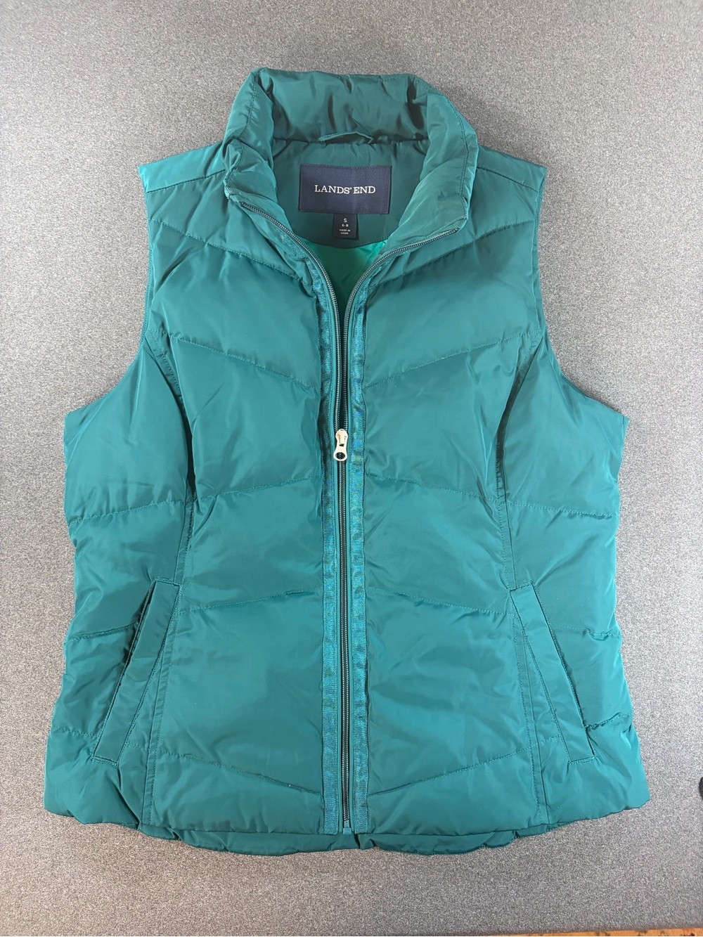 Lands' End Teal Down Puffer Vest - Women's Size Small (6-8) with Full Zipper